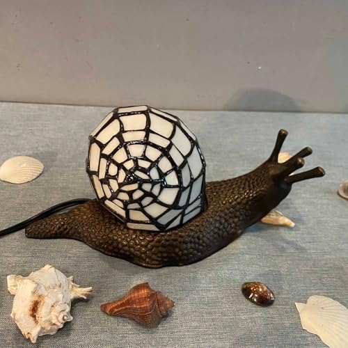 Bieye L10988 White Land Snail Tiffany Style Stained Glass Accent Table Lamp - Image 3