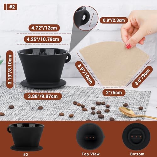 Segarty Pour Over Coffee Maker Set, Black Silicone Dripper Single Cup With 200 Count Cone Filters Paper Size 2, Portable Travel Hand Drip Brewer Kit for Camping - Image 2