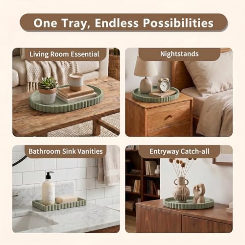 Silicone Bathroom Vanity Trays for Counter - 9.1 Inch Round Small Bathroom Tray with Scalloped Edge, Coffee Table Decor, Decorative Tray for Candle Key Skincare Perfume Storage, Matcha - Image 6