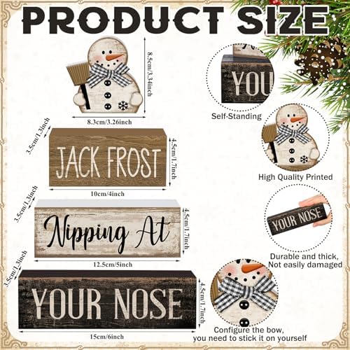 Moucuny 4 Pcs Wooden Block Signs Snowman Farmhouse Table Decoration - Image 4