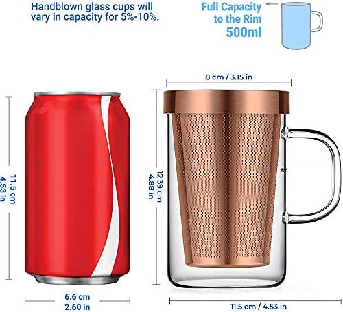 ecooe 16.9oz Glass Tea Cup with Infuser and Lid 430ml(Use Capacity), Bronze - Image 2