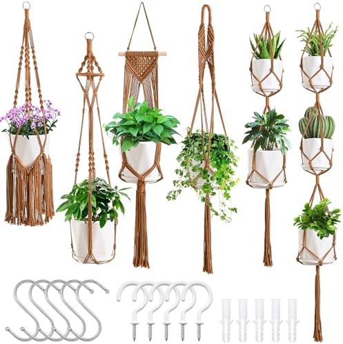 SFENNGPET Macrame Plant Hangers, 6Pack Hanging Planters for Indoor Plants by SFENNGPET
