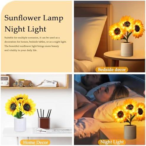 Lifnatty Sunflower Lamp Gifts for Women, Birthday Gift for Women, Mom, Sister, Girlfriend, Rechargeable Flower Lamp Night Light, Dimming Table Lamp, Anniversary Bedroom Decor - Image 4