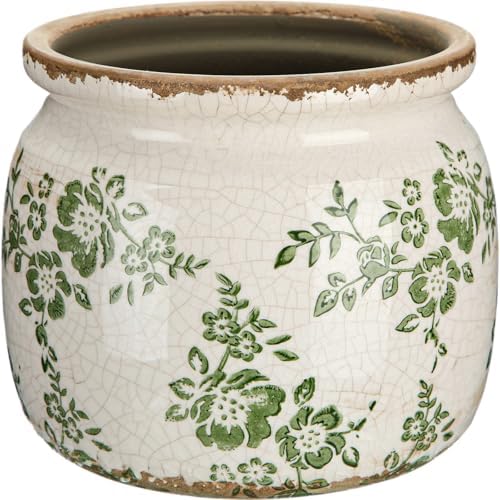 5.9'' Vintage Ceramic Planter, Ice Crack Glaze Green Ditsy Floral by Unknown