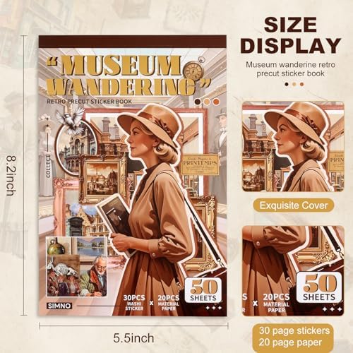 Scrapbooking Stickers 400 Pre-Cut Washi Stickers & 20 Scrapbook Papers Museum Vintage Sticker Books for journaling Scrapbooking Supplies - Image 4