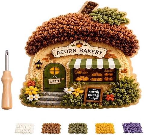 WANZZXCSL Whimsical Village 3D Fabric Poke Art Kit, Floral Cottage, Creative Craft Set, Flowers Activity Fall Gift Home Decor Craft for Adult Beginner Handmade Hobby Gift，Acorn Bakery by WANZZXCSL