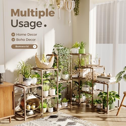 Bamworld 2 Sets of Package Plant Stands Indoor Wood Plant Shelf Outdoor - Image 3