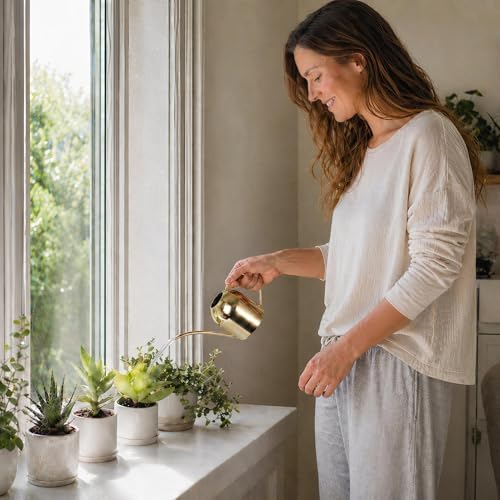 IMEEA 15oz Mini Indoor Watering Can for Small Plants Stainless Steel Watering Can with Long Spout for Desk, Windowsill & Bonsai (Gold) - Image 3