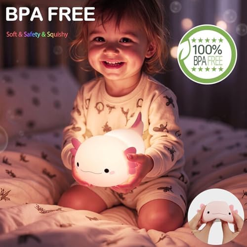 Axolotl Lamp, Axolotl Cute Night Light Gifts, Rechargeable Bedside Nightlight, Dimmable Squishy Silicone Animal Touch Lamp, Baby Room Decor, Pink Night Light for Kids Teens Girls Lovers - Image 4