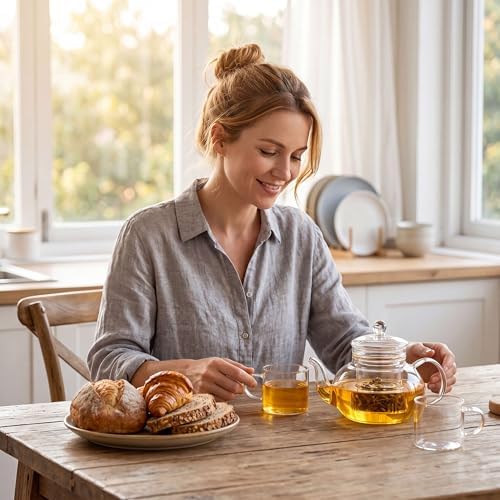 Glass Teapot with Removable Infuser, 20 oz/600ml Glass Tea Pot Small Borosilicate Tea Steeper Kettle with Loose Leaf Tea Strainer For Flower Blooming Tea, ClearTea Maker Pitcher - Image 7