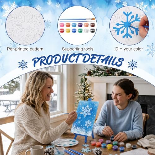 Blosssound 10 Set Winter Pre Printed Canvas for Painting 5x7, Snowflake - Image 3