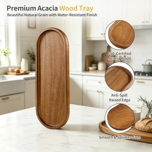 Small Wood Tray– Acacia Serving Platter Vanity Tray Mini Wooden Tray Decor - Image 3