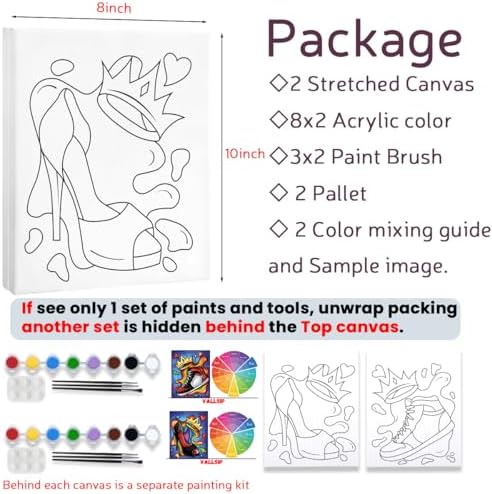VALLSIP 2 Pack Canvas Painting Kit 8X10 Pre Drawn Canvas Couples Date Night - Image 5