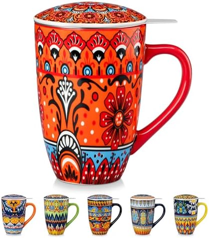 vancasso 18 Oz Tea Infuser Mug with Lid, Crimson Sunburst by vancasso