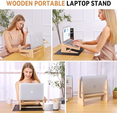 Wooden Laptop Stand for Desk, 2-in-1 Riser and Vertical Laptop Stand - Image 4