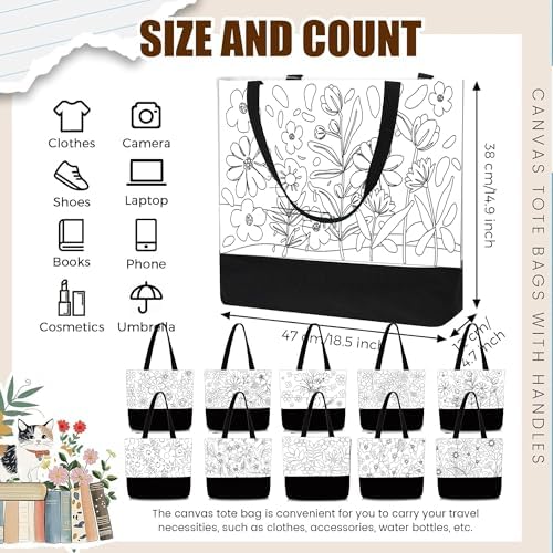 Locmeo 10 Set Paint and Sip Canvas Bags Pre Drawn Kit,Flower - Image 2