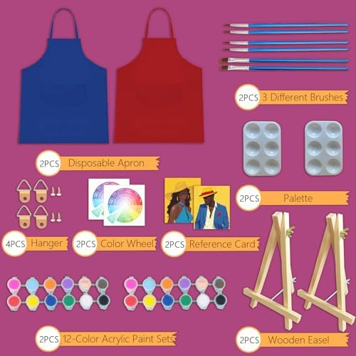 2 Pcs Sip and Paint Kit for Adults Couples – Date Night Painting Set with Pre-Drawn Canvases, Paints, Brushes, and Easels – (Bold Couple) - Image 3