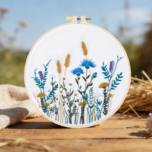 Crafmanoe Flower Embroidery Kits for Beginners Adults, Hand DIY Embroidery Starter Kits, Floral Stamped Cross Stitch Kits for Beginners Adults Craft Kits for Women, Embroidery Hoops, Fabric and Thread - Image 6