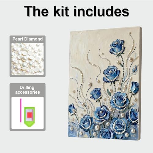 LQCrafK DIY Pearl Art Painting Handcraft Kit for Adults Beginners, Creative Design, Healing Stress-Relieving Home Wall Decoration, with Framed Painting and Tools-Blue Rose - Image 6