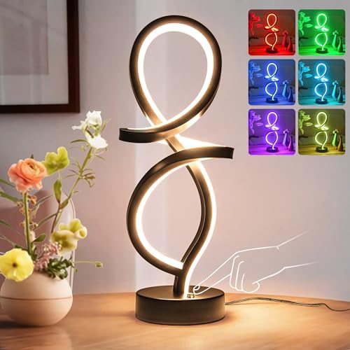 RGB Modern Small Table Lamp with LED Spiral Design, 15W Nightstand Lamp by Mayful