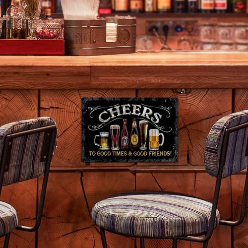 Putuo Decor Cheers Metal Tin Sign, Bar Signs For Home Bar Pub Man Cave Wall Decor To Good Times 8 Good Friends! 8"x12" - Image 2