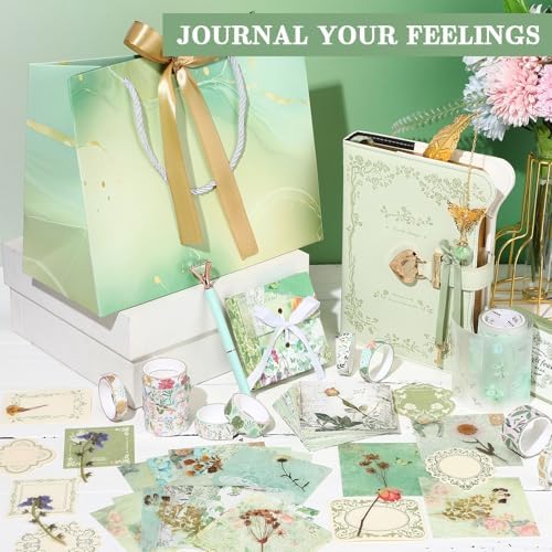 Janlaugh DIY Journal Diary with Lock Pack Scrapbook Kit, Light Green, Fresh - Image 3