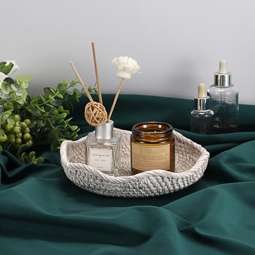 Hipiwe Small Woven Rattan Basket Tray 7.3" Decorative Key Bowl for Entryway - Image 2