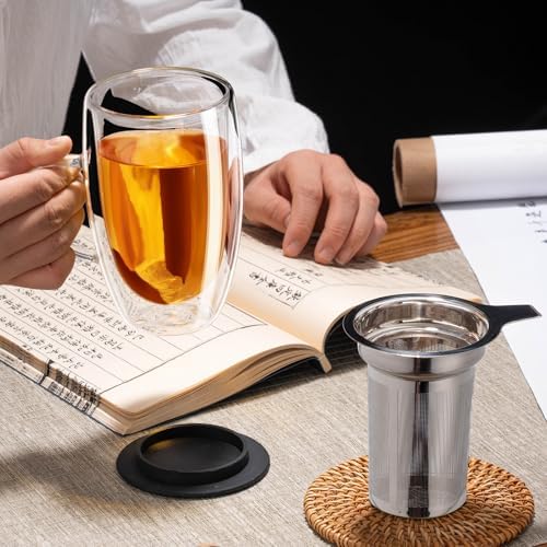 Baalaka Tea Infuser Mug, 16 fl oz Double-Wall Glass for Loose Leaf Tea (Pack of 4) - Image 6
