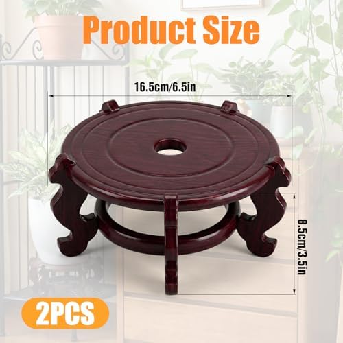 2 Pcs Wooden Plant Stands Chinese Plant Stand Indoor Oriental Display Base for Vase Fishbowl Flower Pot Lamp Redwood Vintage Rack Decor 6.5x3.35 Inch - Image 2