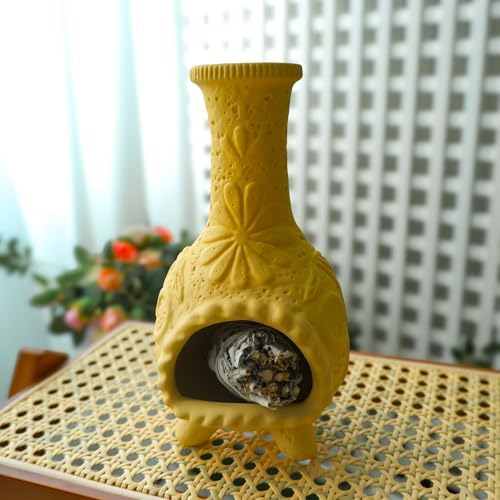 Yellow Floral Palo Santo Chiminea,Smudge Stick-Incense Cones Burner Holder - Image 3