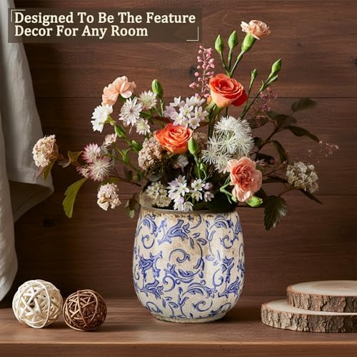 SiliFine Ceramic Planter Ice Crackle Drainage Holes,Vintage Style - Image 2