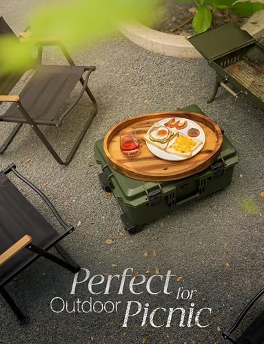 TIDITA Acacia Oval Wooden Serving Tray with Handle, 20"x15" Ottoman Tray - Image 5