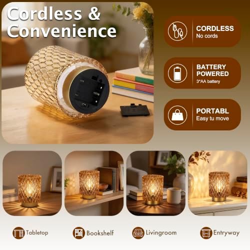 ULAROOM Battery Operated Table Lamp,Cordless Small Accent lamp, Amber - Image 6