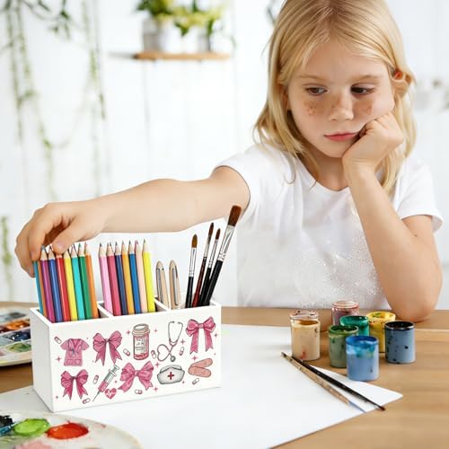 Pink Preppy Bow Nurse Pen Pencil Holder for Desk Decor - Image 5