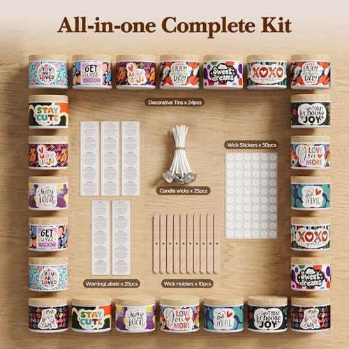 LumaCraft Thick Candle Jars for Making Candles 24 Pcs, 4 OZ Empty Jars with Wood Lids for Candle Making,Colorful Inspirational Print Candle Containers with Candle Making Supplies - Image 2