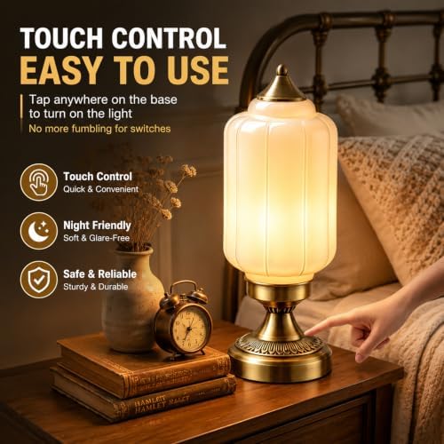 Vintage Brass Table Lamp with Milk-White Glass Shade - Image 2