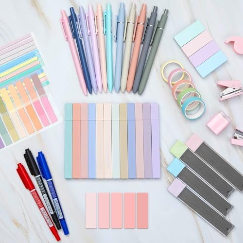 Sinload 60 Pcs Aesthetic Book Annotation Kit School Supplies Cute Pencil Case Mini Stapler Set 12 Highlighter 5 Gel Pen 6 Pencil 5 Magnetic Bookmark 1220 Sticky Note Student Stationary(Pink) - Image 6