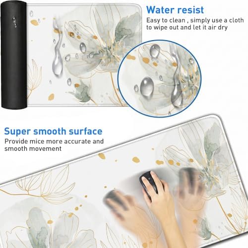 Aesthetic Floral Desk Mat, 31.5 x 11.8 Inch Mouse Pad, Dusty Green - Image 4