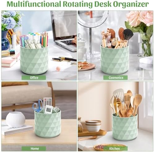 minimaliving Desk Organizer,Sparkling Diamond-like Pen Holder for Desk 360°Rotating Office Accessories,Pencil Cup with 5 Compartments Storage Box Caddy for Office,School,Home,Art Supply(Green) - Image 5