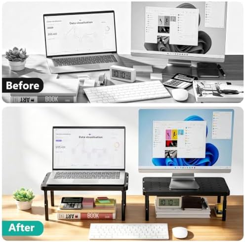 WALI Desk Organizer, 1 Tier Computer Monitor Stand for Desk, Desk Monitor Riser 3 Height Adjustable, Laptop Stand Underneath Storage for Office, Home, School Supplies (STT003), 1 Pack, Black - Image 6
