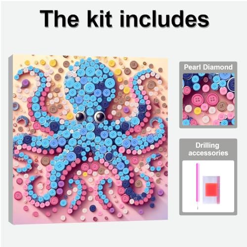 Framed Button Art Kit 11.8" DIY Mosaic Craft for Adults(Blue Octopus) - Image 3