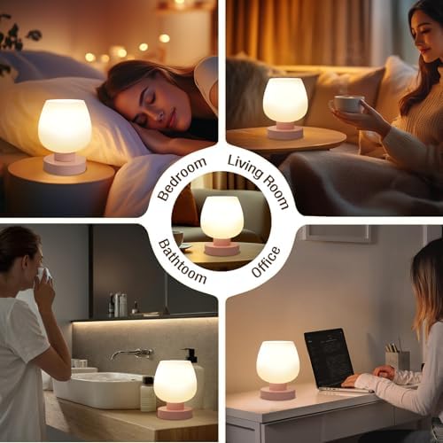 Seealle Pink Touch Table Lamp for Nightstand - Small Bedside Lamp for Bedroom Living Room Night Stands, Desk Lamp with White Glass Shade for Small Spaces, 3 Way Dimmable, LED Bulbs - Image 4