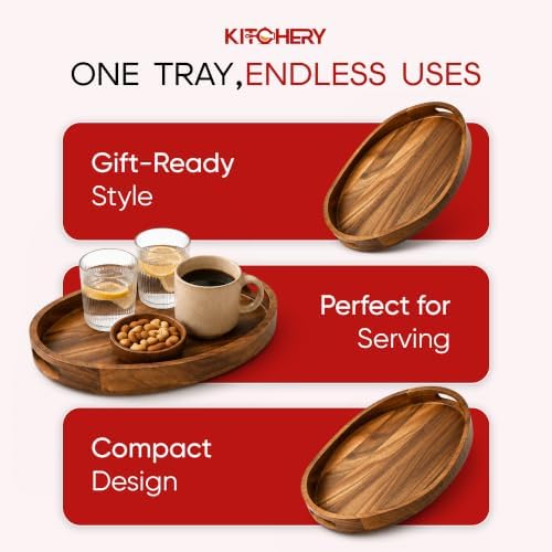 Oval Wood Ottoman Tray, 20 x 14.9 Inch Decorative Serving Tray for Coffee Table, Large Brown Wooden Tray for Living Room, Bedroom and Home Decor - Image 7