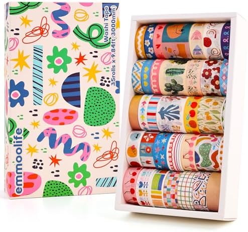 emmoolife 35 Rolls Washi Tape Set, Colorful Cute Floral Writable Decorative Tapes for Scrapbooking and Journaling, Junk Journal Supplies, Bullet Journaling for Women Girl 5-30mm Wide 9.84ft Long/Roll by emmoolife