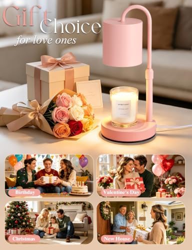 Briever Dimmable Candle Warmer Lamp with Timer, Height Adjustable Electric Candle Wax Warmer, Birthday Gifts for Women Mom, House Warming Gifts New Home Decor, Solid Wood Base, Pure Pink - Image 7