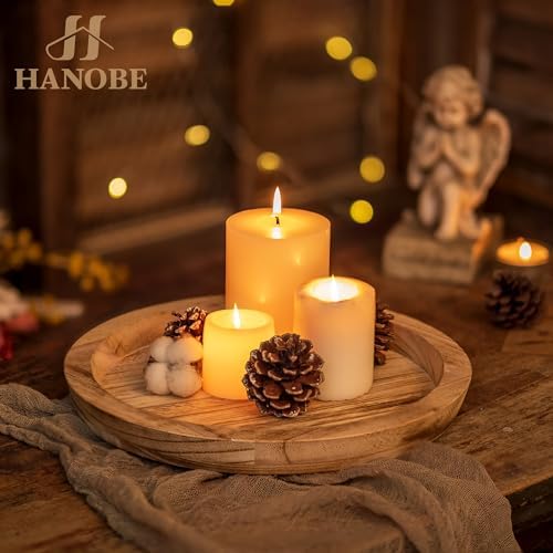 Hanobe Wooden Decortaive Coffee Table Tray, Round Candle Holder Centerpiece - Image 2