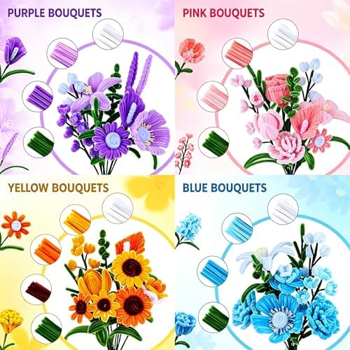 COSILY Pipe Cleaners Flower Kit with Photo Frame, 1000 Pcs 14-Color Chenille Stems Craft Set with Guide Book, DIY Arts and Crafts Bouquet Supplies, Handmade Birthday Gift for Girls Kids Adults - Image 6