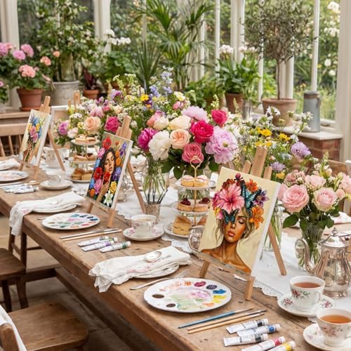 Ctosree 72 Pcs Flower Woman Paint and Sip Kit for Adults 8'' x 10'' Pre Drawn Canvas for Painting DIY Pre Printed Canvas for Party Favor Acrylic Painting Kit Wood Easel Brushes Date Night Bulk - Image 2