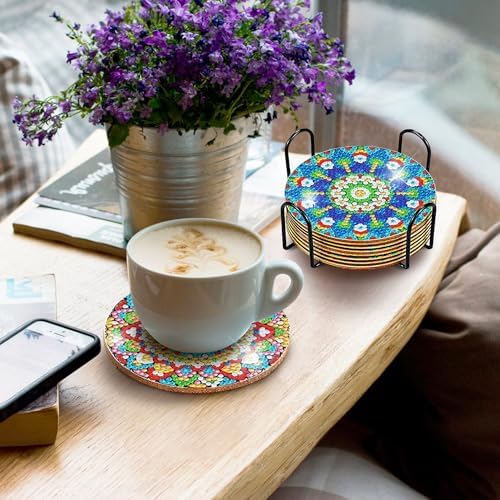 6 pcs Diamond Painting Coasters | Diamond Art Coasters | Mandala Diamond Art Painting | Perfect Art Craft Gift for Mandala Lover, Dad, Mom, Grandparents, Brother, Sister. - Image 3