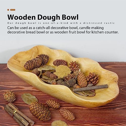 BTEOBFY Wooden Fruit Bowl Handcrafted Wood - Natural Fruit Basket for Kitchen Counter Display, Decorative Bowl for Apples, Oranges, Pineapples (15 Inch)​ - Image 3